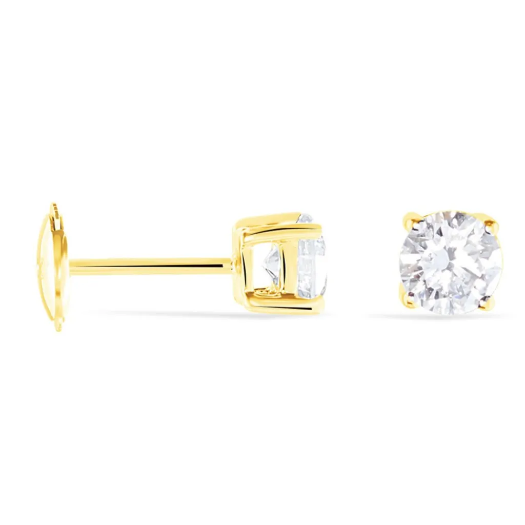 Histoire d'Or Boucles D'oreilles Puces 4 Griffes Or Jaune Diamant Synthetique or jaune diamant synthétique blanc New