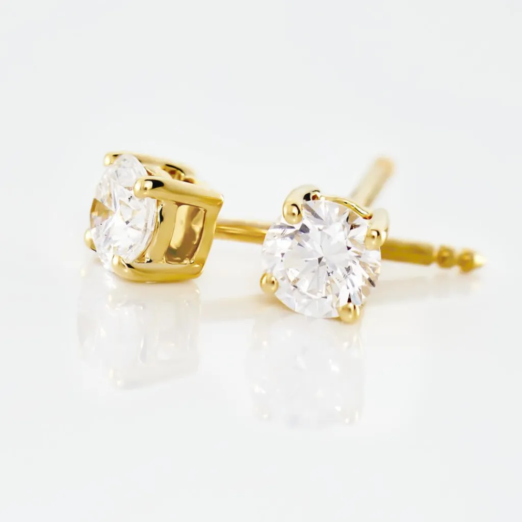 Histoire d'Or Boucles D'oreilles Puces 4 Griffes Or Jaune Diamant Synthetique or jaune diamant synthétique blanc New