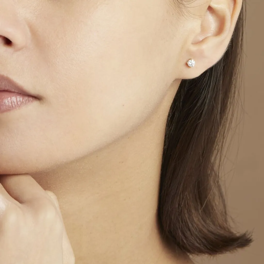 Histoire d'Or Boucles D'oreilles Puces 4 Griffes Or Jaune Diamant Synthetique or jaune diamant synthétique blanc New