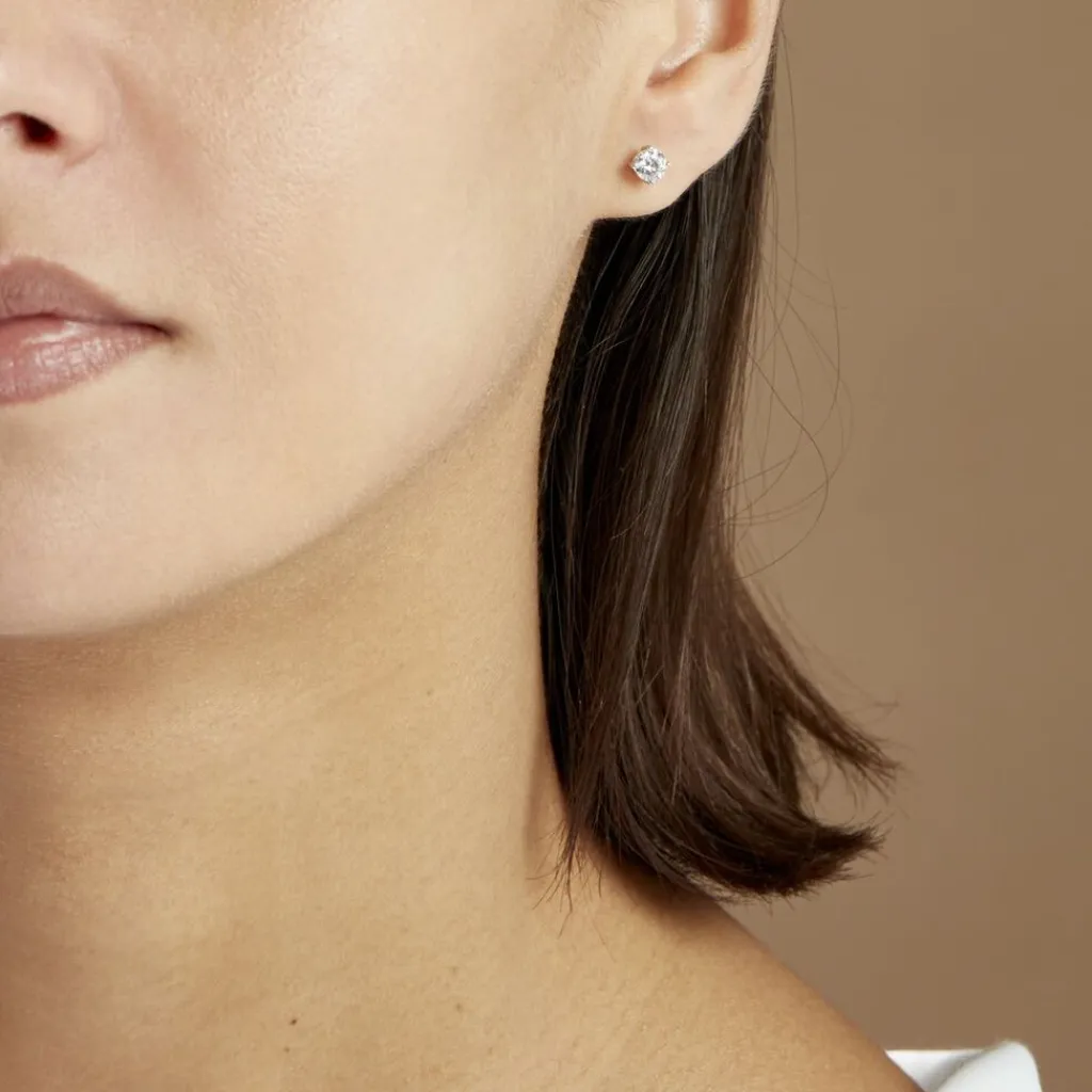 Histoire d'Or Boucles D'oreilles Puces 4 Griffes Or Blanc Diamant Synthetique or blanc diamant synthétique blanc New