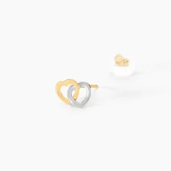 Histoire d'Or Boucles D'oreilles Puces Anne-maudae Double Coeurs Or Bicolore Best