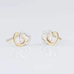 Histoire d'Or Boucles D'oreilles Puces Anne-maudae Double Coeurs Or Bicolore Best