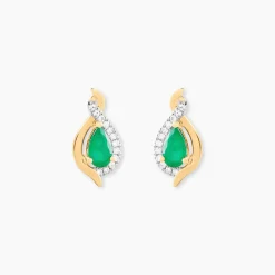 Histoire d'Or Boucles D'Oreilles Puces Angelika Or Jaune Emeraude Diamant