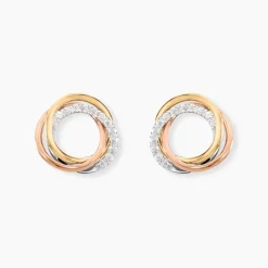 Histoire d'Or Boucles D'oreilles Puces Amaiur Or Tricolore Oxydes De Zirconium New
