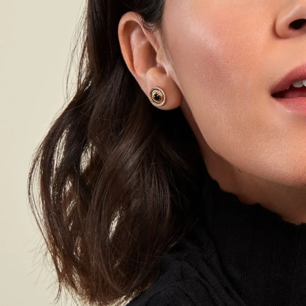 Histoire d'Or Boucles D'oreilles Puces Aghavni Plaque Or Jaune Agate New