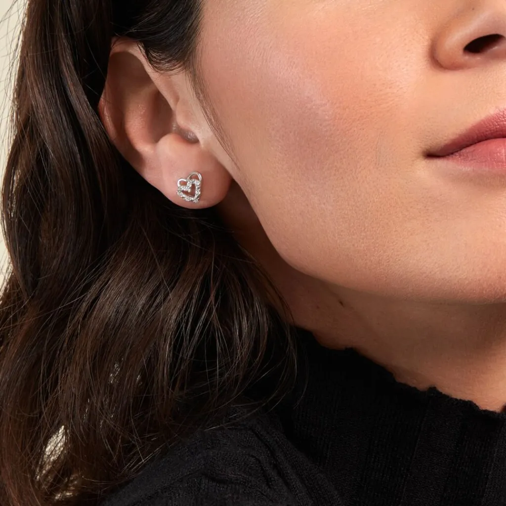 Histoire d'Or Boucles D'oreilles Puces Aoki Argent Blanc Oxyde De Zirconium Clearance