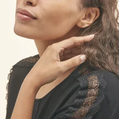 Histoire d'Or Boucles D'oreilles Puces Anne-maudae Triple Coeurs Or Bicolore New