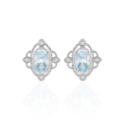 Histoire d'Or Boucles D'oreilles Puces Amance Or Blanc Topaze Et Oxyde De Zirconium New