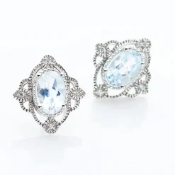 Histoire d'Or Boucles D'oreilles Puces Amance Or Blanc Topaze Et Oxyde De Zirconium New