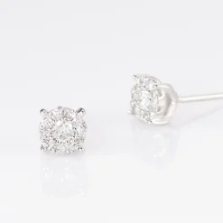 Histoire d'Or Boucles D'oreilles Puces Artemis Or Blanc Diamant New