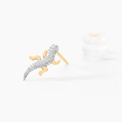 Histoire d'Or Boucles D'oreilles Puces Azzedine Salamandre Or Bicolore New