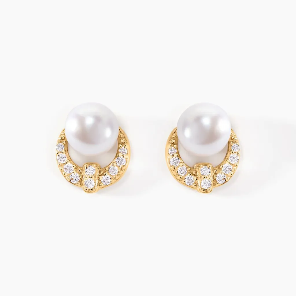Histoire d'Or Boucles D'oreilles Puces Aloys Or Jaune Perle De Culture Sale