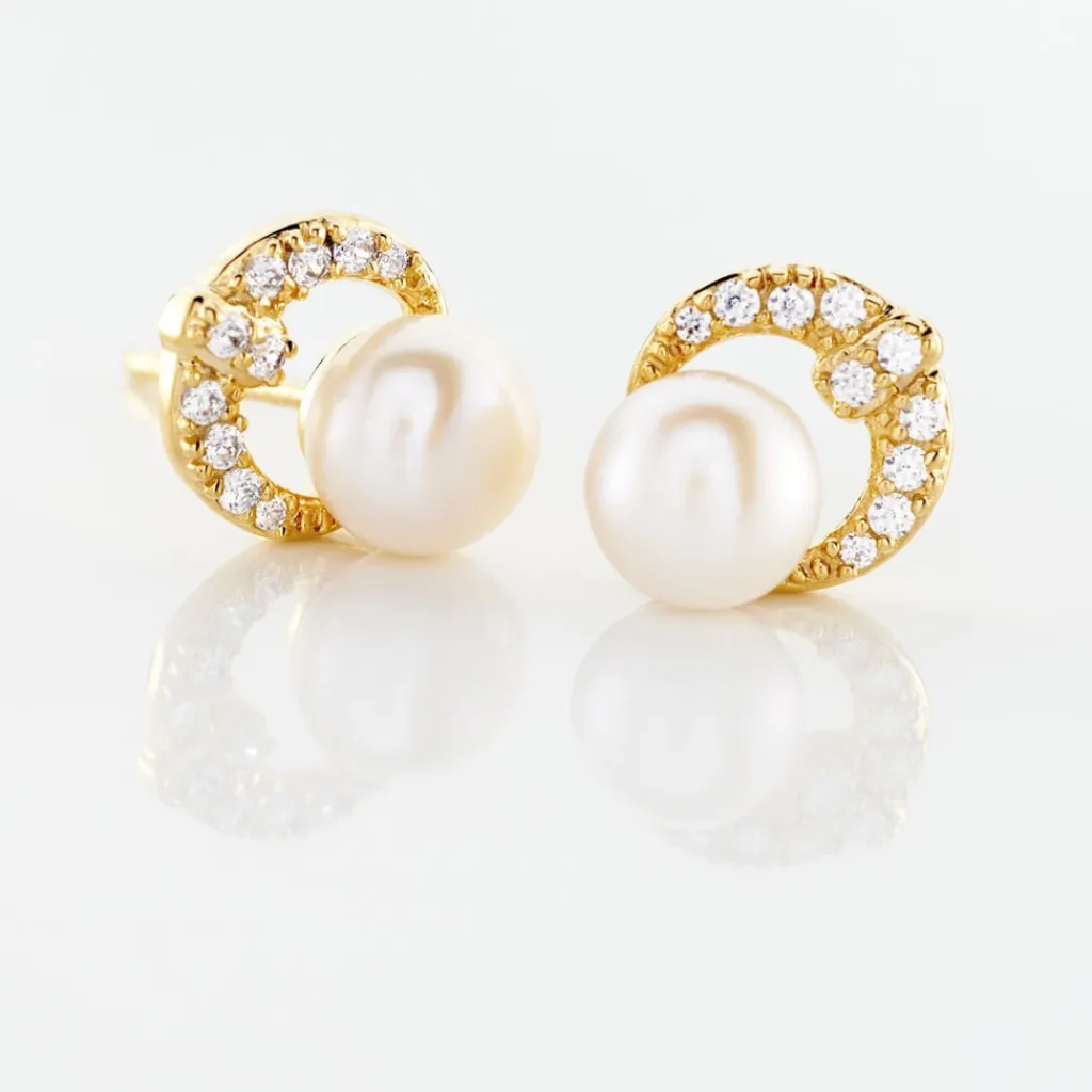 Histoire d'Or Boucles D'oreilles Puces Aloys Or Jaune Perle De Culture Sale