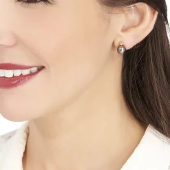 Histoire d'Or Boucles D'oreilles Puces Baroque Or Jaune Perle De Culture De Tahiti Sale