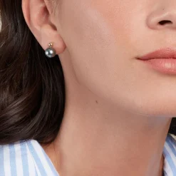 Histoire d'Or Boucles D'oreilles Puces Baroque Or Jaune Perle De Culture De Tahiti Sale