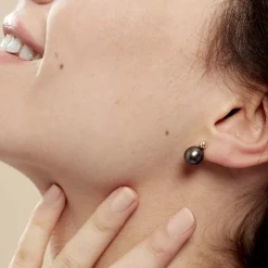 Histoire d'Or Boucles D'oreilles Puces Baroque Or Jaune Perle De Culture De Tahiti Sale