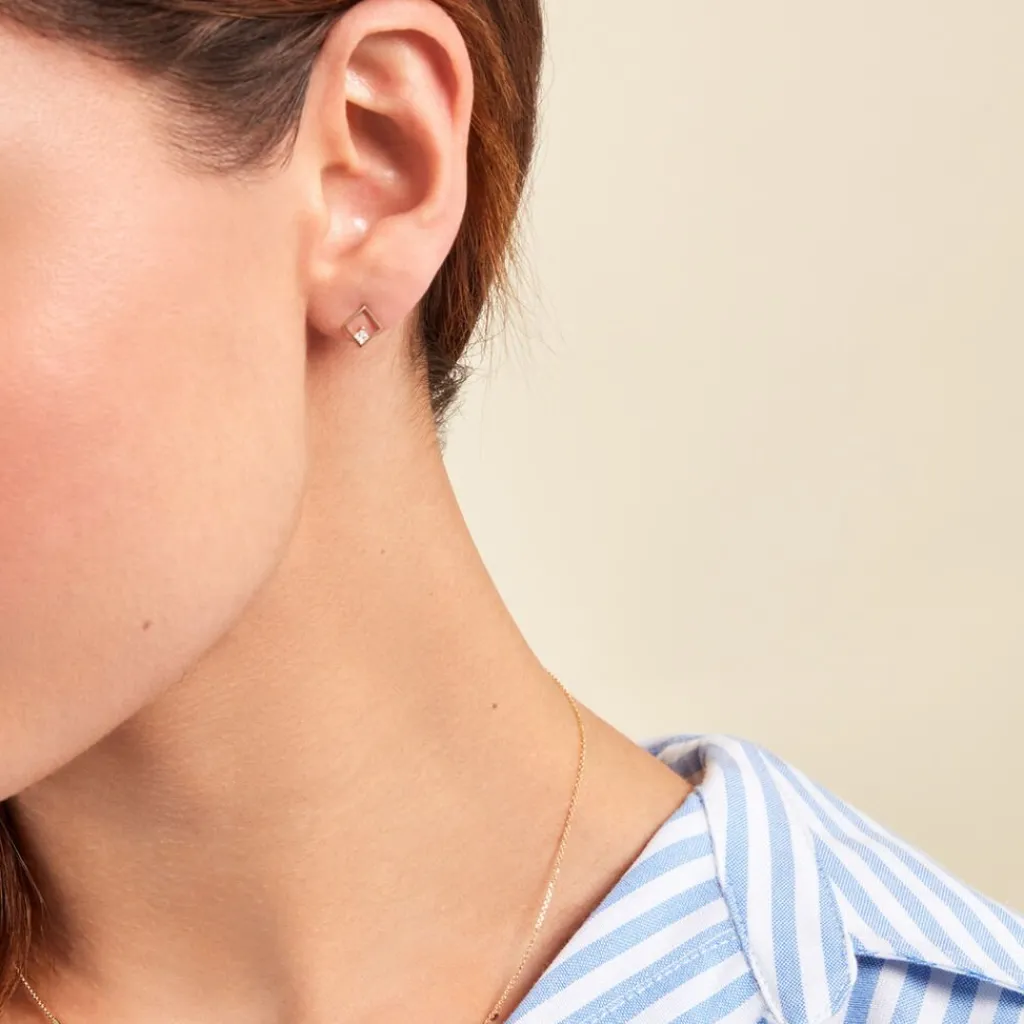 Histoire d'Or Boucles D'oreilles Puces Brent Or Jaune Oxyde De Zirconium New