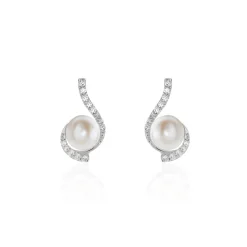Histoire d'Or Boucles D'oreilles Puces Cassiopea Or Blanc Oxyde Et Perle De Culture Online