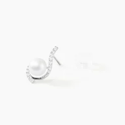 Histoire d'Or Boucles D'oreilles Puces Cassiopea Or Blanc Oxyde Et Perle De Culture Online