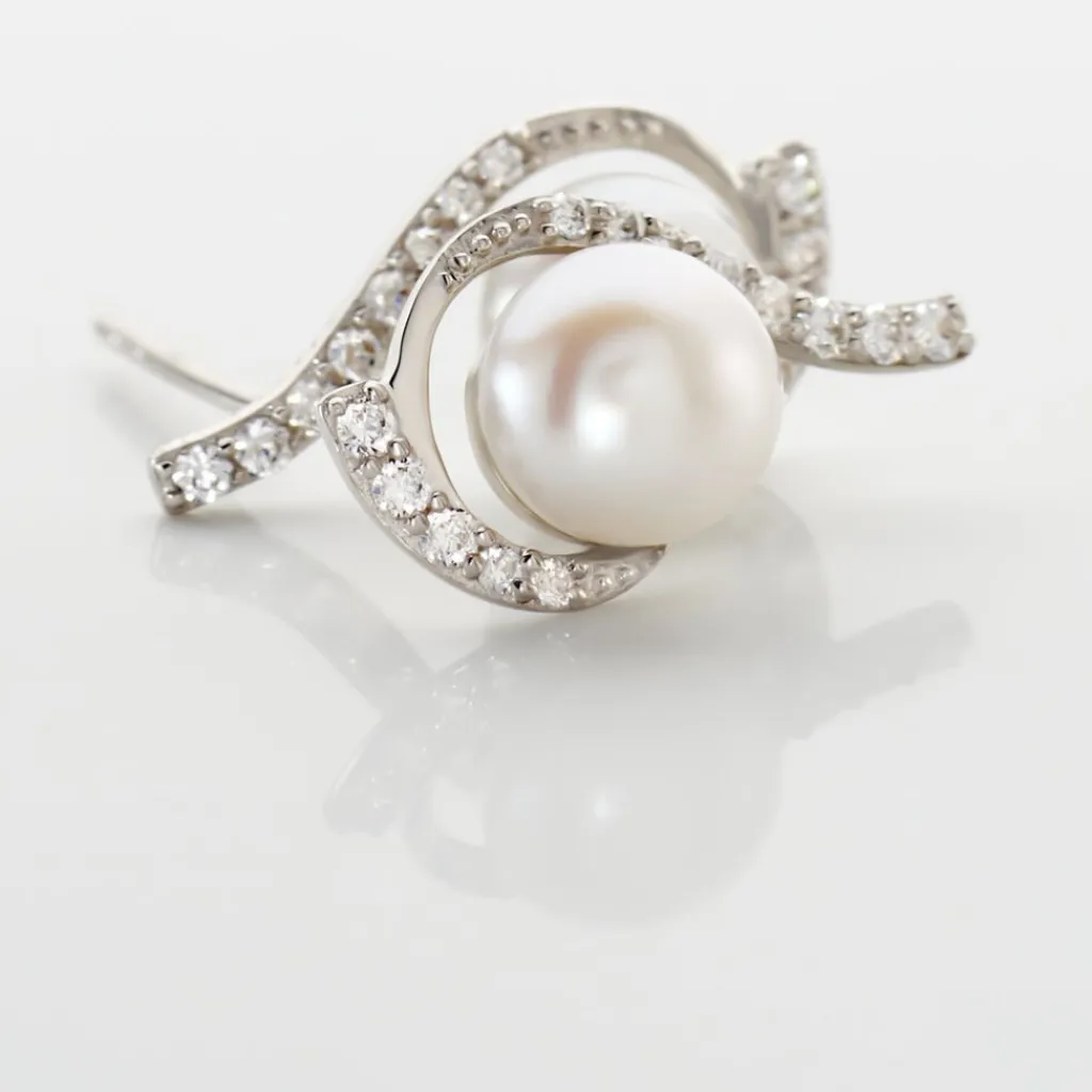Histoire d'Or Boucles D'oreilles Puces Cassiopea Or Blanc Oxyde Et Perle De Culture Online