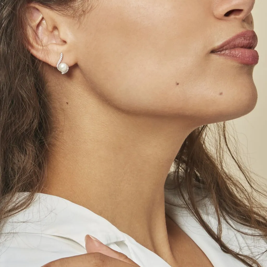 Histoire d'Or Boucles D'oreilles Puces Cassiopea Or Blanc Oxyde Et Perle De Culture Online