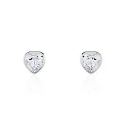 Histoire d'Or Boucles D'oreilles Puces Coeur Serti Clos Or Blanc Oxyde De Zirconium Outlet