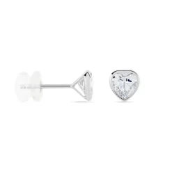 Histoire d'Or Boucles D'oreilles Puces Coeur Serti Clos Or Blanc Oxyde De Zirconium Outlet