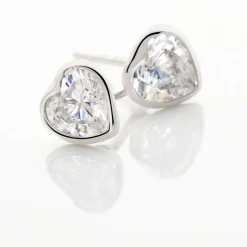 Histoire d'Or Boucles D'oreilles Puces Coeur Serti Clos Or Blanc Oxyde De Zirconium Outlet