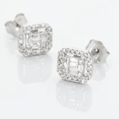 Histoire d'Or Boucles D'oreilles Puces Collection 1986 Or Blanc Diamant Outlet