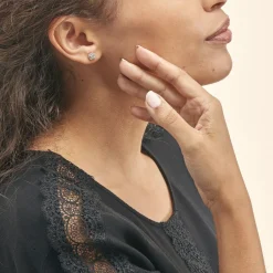 Histoire d'Or Boucles D'oreilles Puces Collection 1986 Or Blanc Diamant Outlet