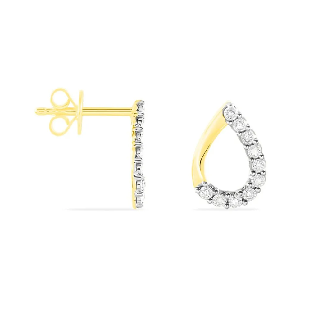 Histoire d'Or Boucles D'oreilles Puces Chrystalise Or Jaune Diamant New