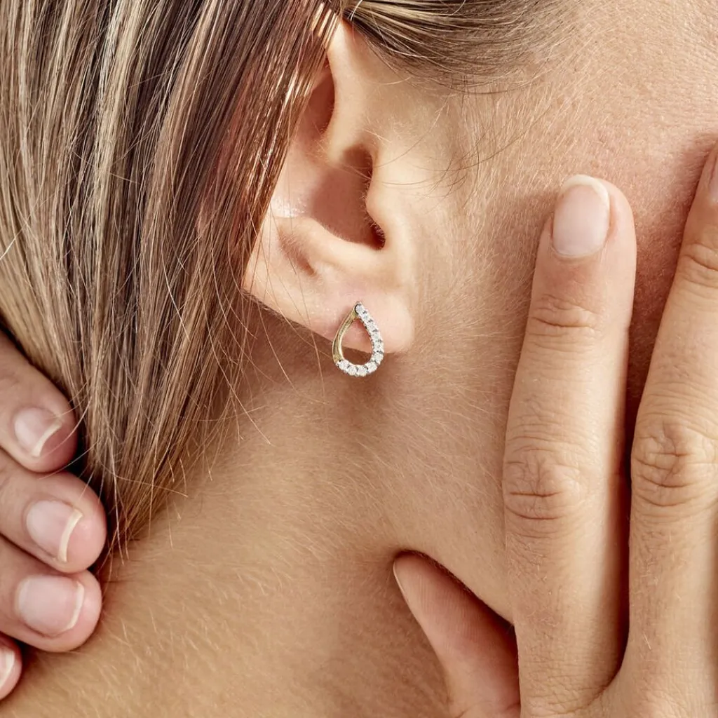 Histoire d'Or Boucles D'oreilles Puces Chrystalise Or Jaune Diamant New