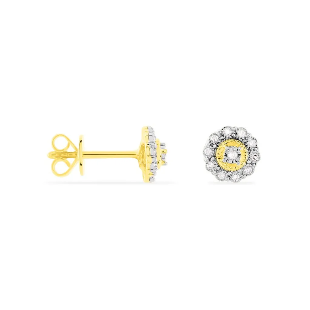 Histoire d'Or Boucles D'oreilles Puces Charletta Or Jaune Diamant New