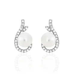 Histoire d'Or Boucles D'oreilles Puces Cyrana Argent Blanc Perle De Culture Et Oxyde