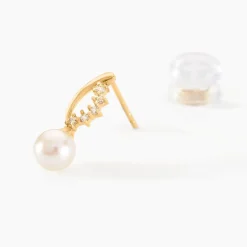 Histoire d'Or Boucles D'oreilles Puces Dominga Or Jaune Perle De Culture Et Oxyde New