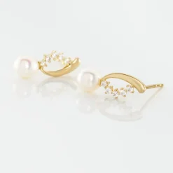 Histoire d'Or Boucles D'oreilles Puces Dominga Or Jaune Perle De Culture Et Oxyde New