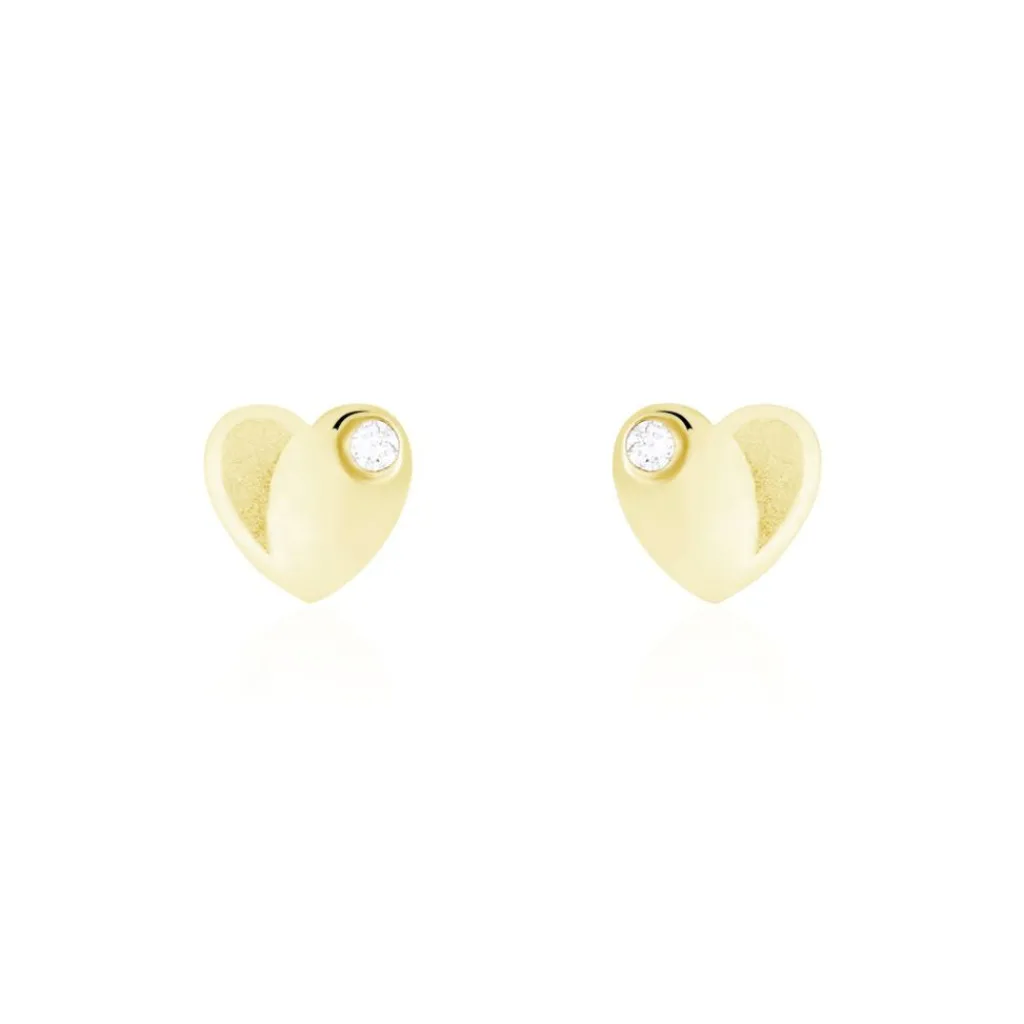 Histoire d'Or Boucles D'oreilles Puces Daria Coeur Plein Or Jaune Oxyde De Zirconium Best