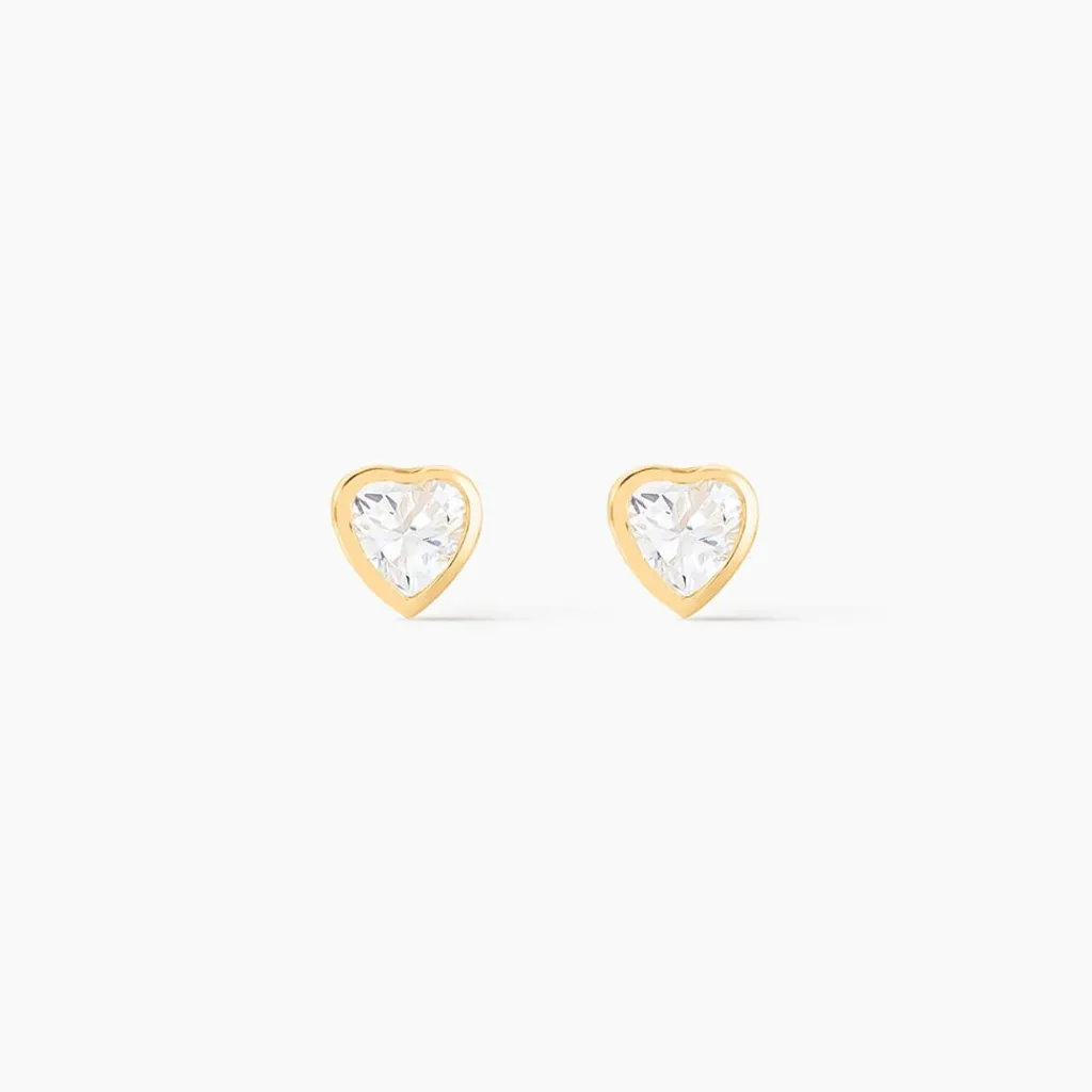 Histoire d'Or Boucles D'oreilles Puces Daria Coeur Plein Or Jaune Oxyde De Zirconium Best