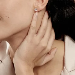 Histoire d'Or Boucles D'oreilles Puces Doreen Carre Or Blanc Oxyde De Zirconium New