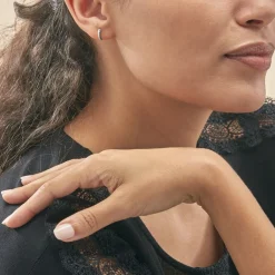 Histoire d'Or Boucles D'oreilles Puces Demi Lune Or Blanc Diamant Hot