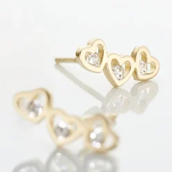 Histoire d'Or Boucles D'oreilles Puces Daria Coeur Triple Or Jaune Oxyde