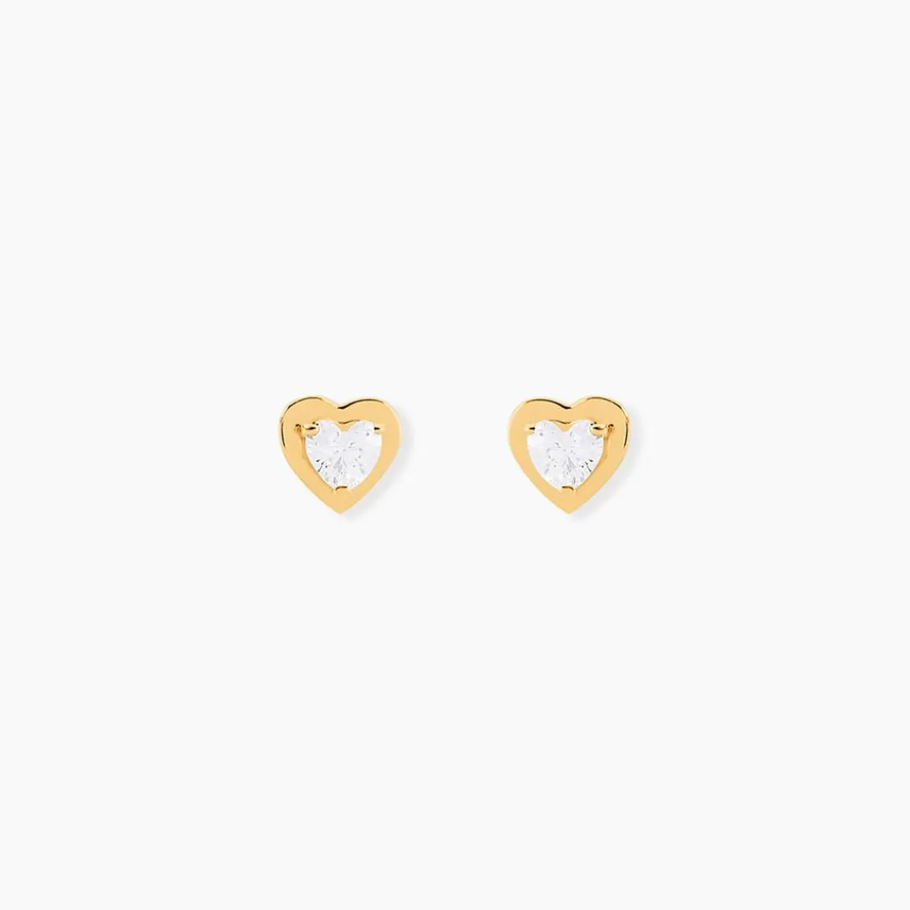 Histoire d'Or Boucles D'oreilles Puces Daria Coeur Plein Or Jaune Oxyde De Zirconium Discount
