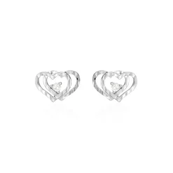 Histoire d'Or Boucles D'oreilles Puces Daria Double Coeurs Or Blanc Oxyde Sale