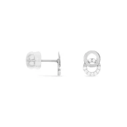 Histoire d'Or Boucles D'oreilles Puces Edmee Double Cercles Or Blanc Oxyde New