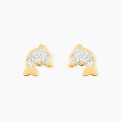 Histoire d'Or Boucles D'oreilles Puces Eleanor Dauphin 0 Or Jaune Strass Best