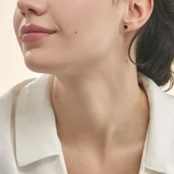 Histoire d'Or Boucles D'oreilles Puces Edy Serti Clos Or Jaune Saphir Sale