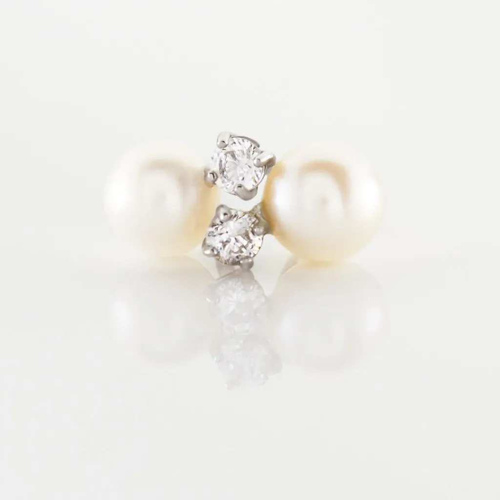 Histoire d'Or Boucles D'oreilles Puces Eolande Or Blanc Perle De Culture Et Oxyde