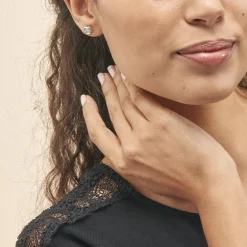 Histoire d'Or Boucles D'oreilles Puces Eden Serti Pneu Or Blanc Oxyde De Zirconium New