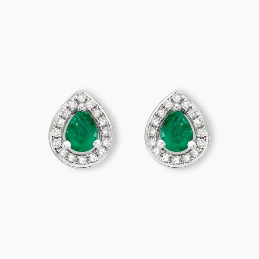 Histoire d'Or Boucles D'oreilles Puces Elheme Et Diamant or blanc emeraude Online