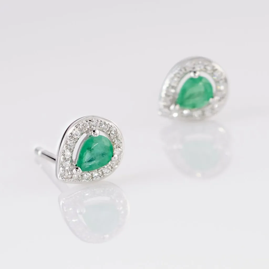 Histoire d'Or Boucles D'oreilles Puces Elheme Et Diamant or blanc emeraude Online
